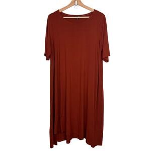 Eileen Fisher‎ Women's Size XL Burnt Orange Round Neck Ballet Sleeve Midi Dress